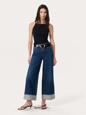 Rag & Bone Sofie Wide Leg bejeweled cuffed Dark Blue Jeans 27 NWT